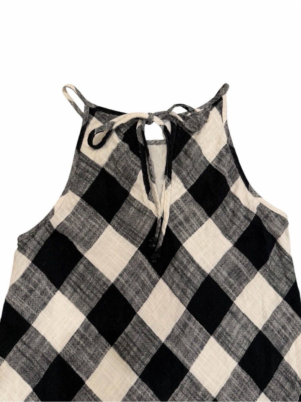 Cloth & Stone Buffalo Plaid Fringe Hem Swing Dress Lined Black White Size Small - Picture 11 of 15